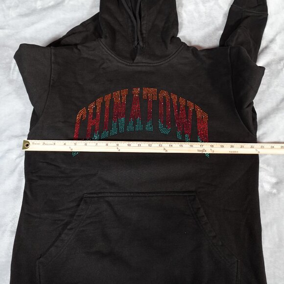 Chinatown Market Rhinestone Hoodie Mens Large Spellout Washed Black - Picture 8 of 10